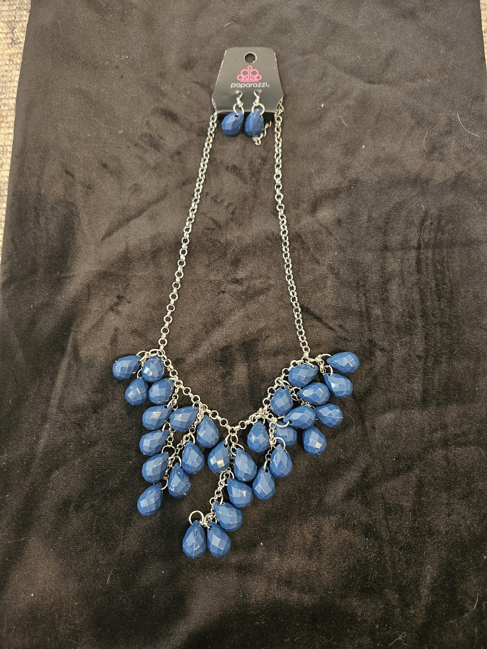Paparazzi Blue Faceted Teardrop Cascade Necklace and Earrings